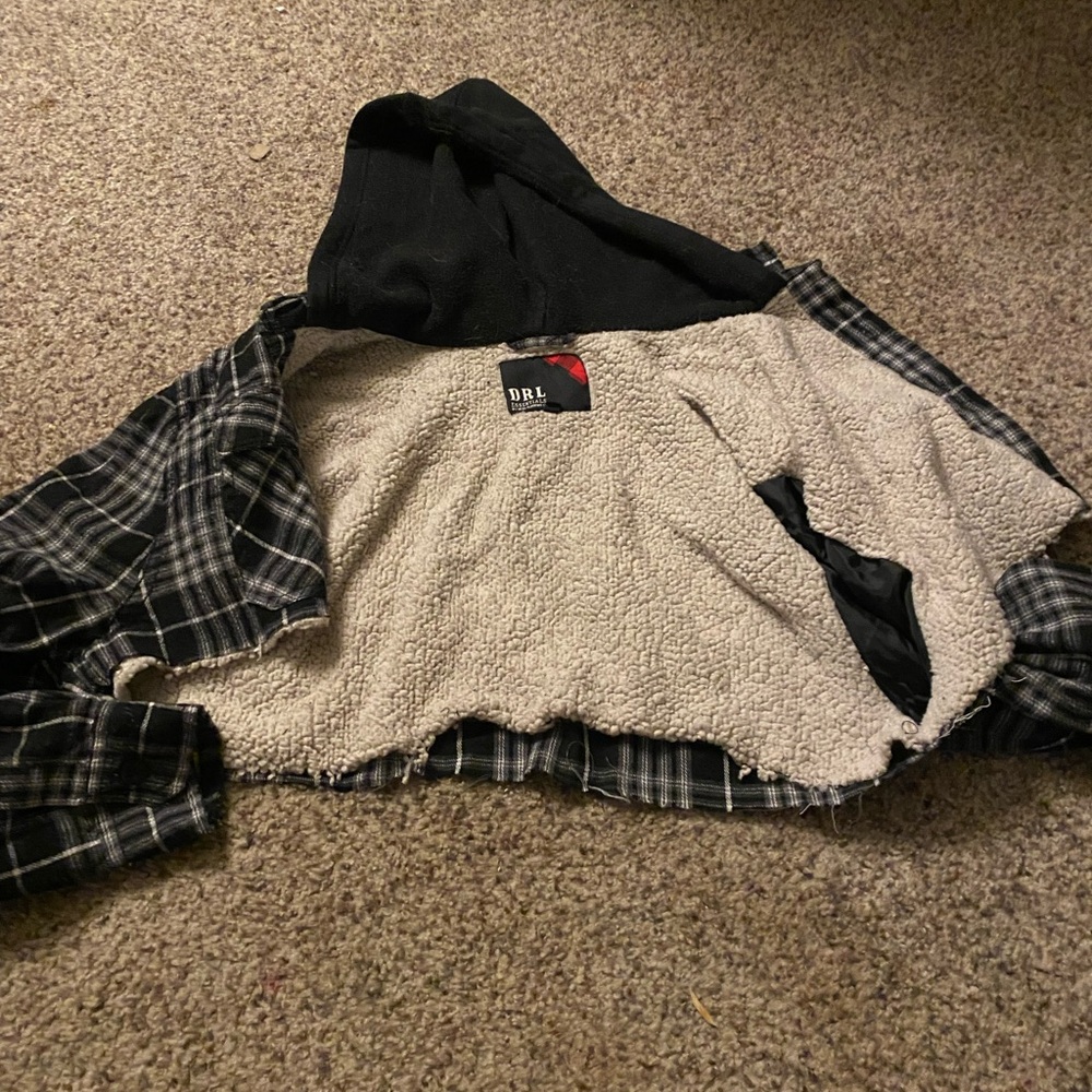 Black and Gray Plaid Sherpa-Lined Jacket